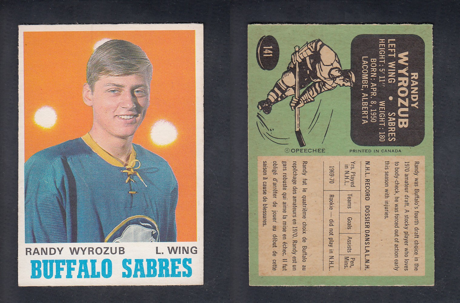 1970-71 O-PEE-CHEE HOCKEY CARD  #141  R. WYROZUB photo