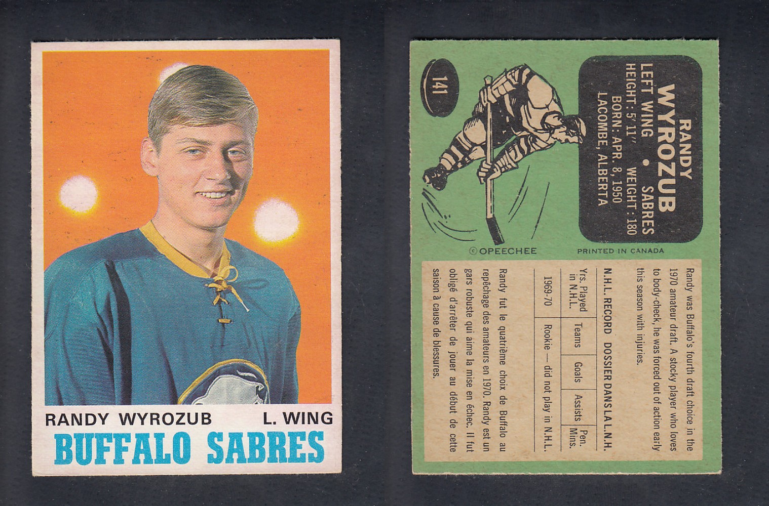 1970-71 O-PEE-CHEE HOCKEY CARD  #141 R. WYROZUB photo