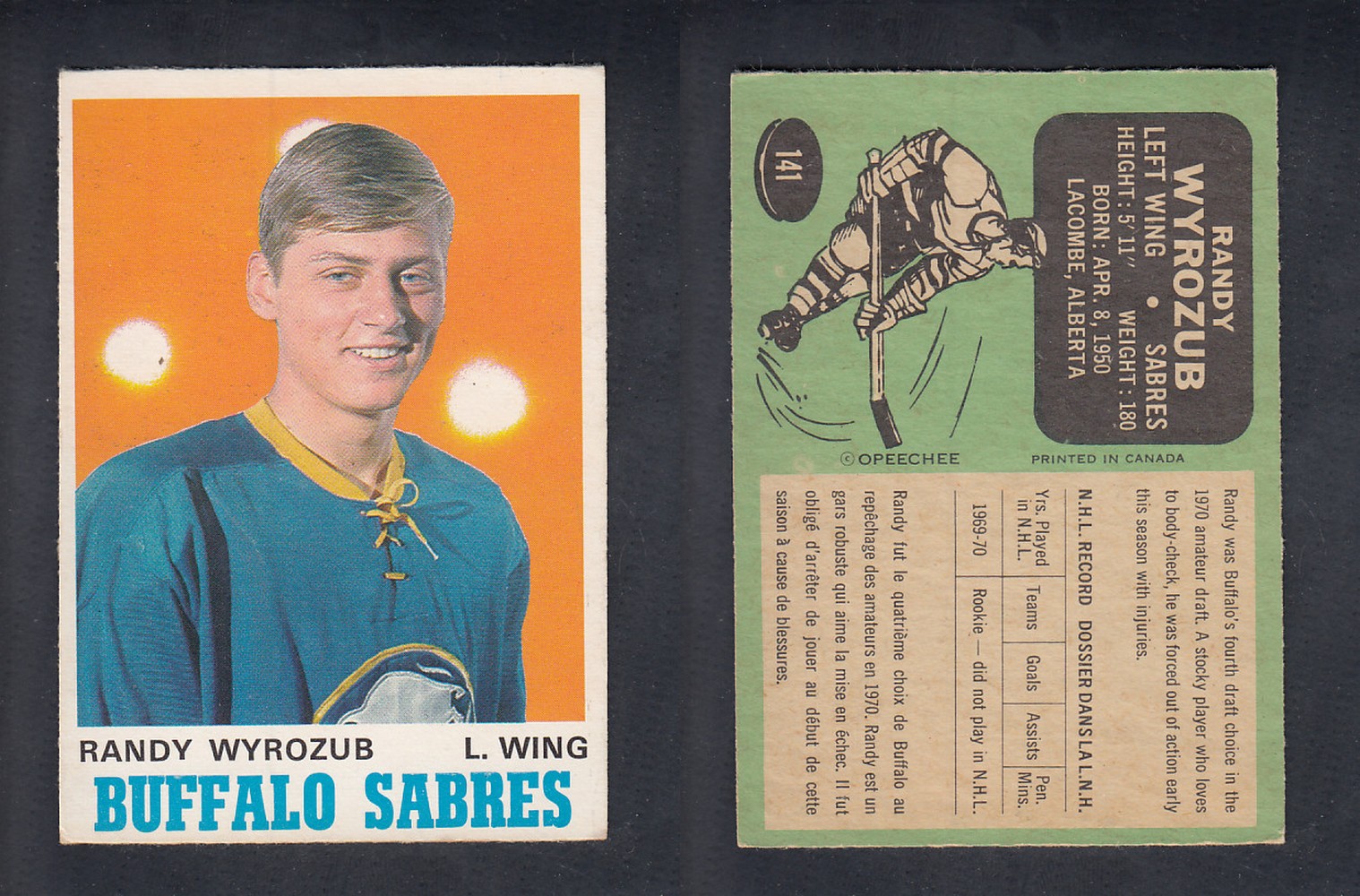 1970-71 O-PEE-CHEE HOCKEY CARD  #141  R. WYROZUB photo