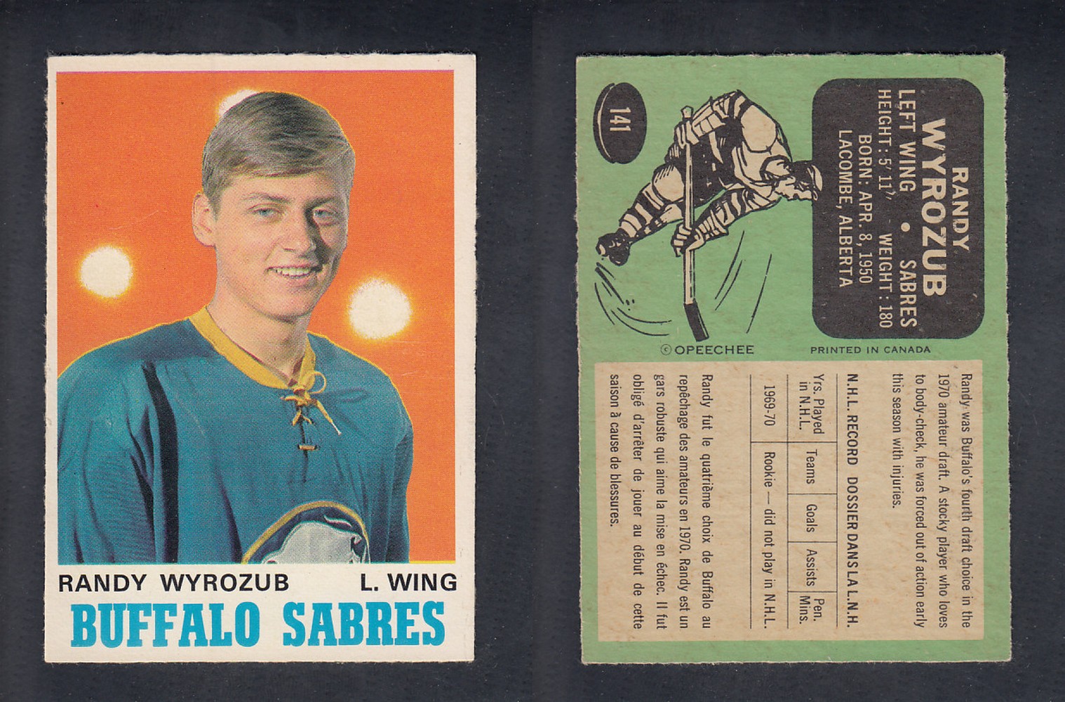 1970-71 O-PEE-CHEE HOCKEY CARD  #141 R. WYROZUB photo