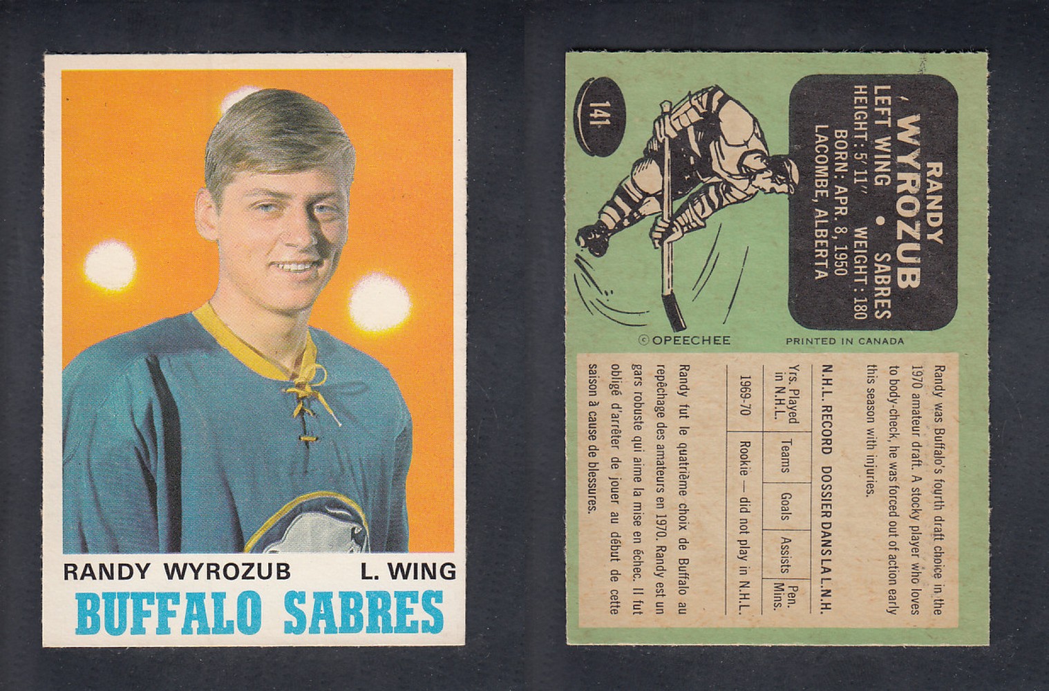 1970-71 O-PEE-CHEE HOCKEY CARD #141 R. WYROZUB photo 1970-71 O-PEE-CHEE HOCKEY CARD #141 R. WYROZUB photo