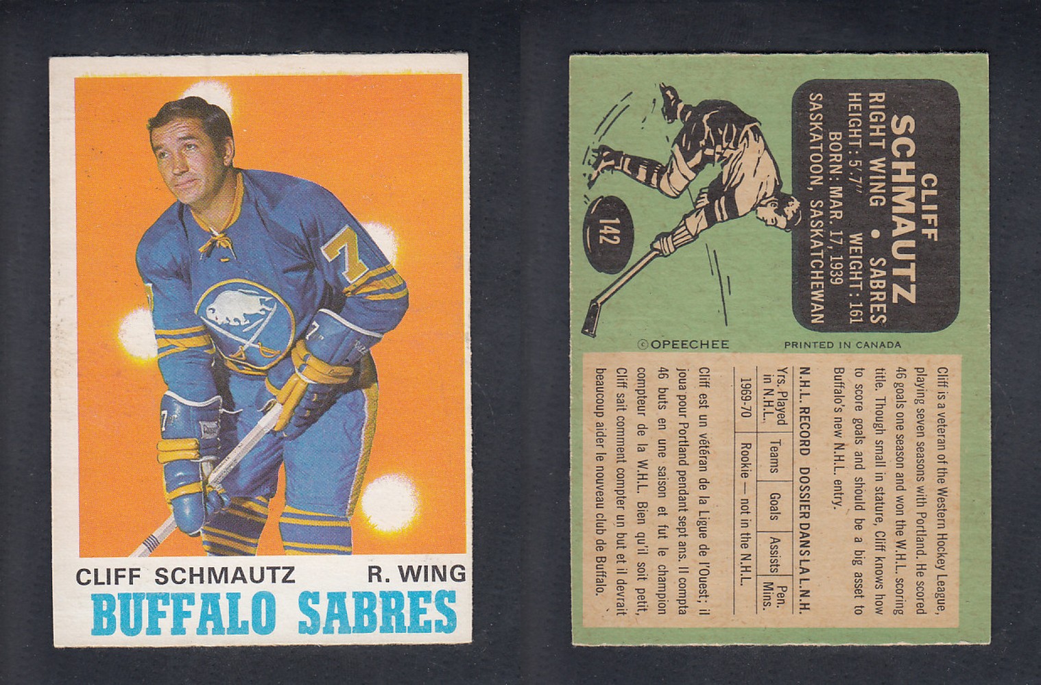 1970-71 O-PEE-CHEE HOCKEY CARD #142 C. SCHMAUTZ photo 1970-71 O-PEE-CHEE HOCKEY CARD #142 C. SCHMAUTZ photo
