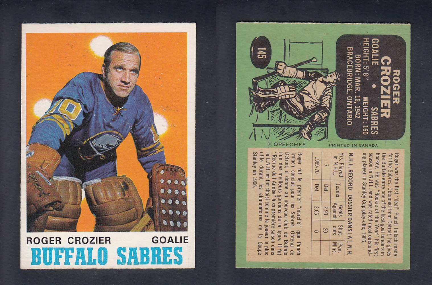 1970-71 O-PEE-CHEE HOCKEY CARD #145 R. CROZIER photo 1970-71 O-PEE-CHEE HOCKEY CARD #145 R. CROZIER photo
