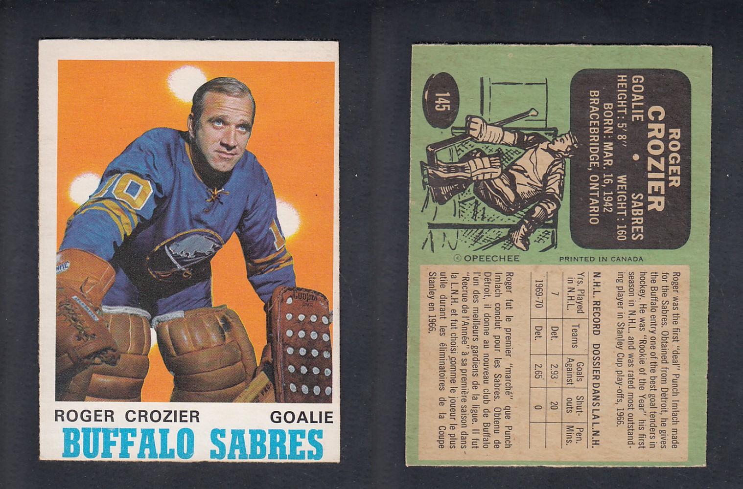1970-71 O-PEE-CHEE HOCKEY CARD #145 R. CROZIER photo 1970-71 O-PEE-CHEE HOCKEY CARD #145 R. CROZIER photo