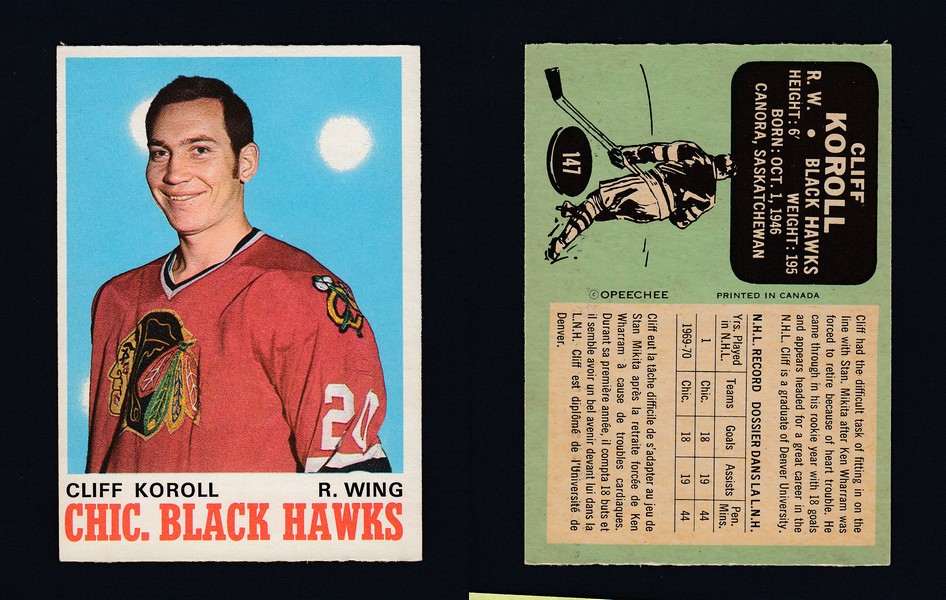 1970-71 O-PEE-CHEE HOCKEY CARD #147 C. KOROLL photo 1970-71 O-PEE-CHEE HOCKEY CARD #147 C. KOROLL photo
