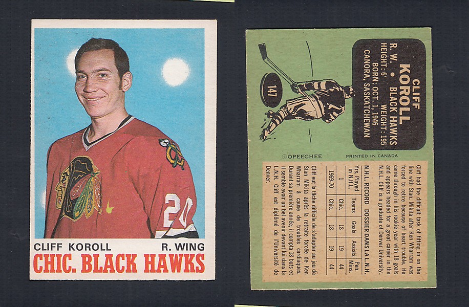 1970-71 O-PEE-CHEE HOCKEY CARD #147 C. KOROLL photo 1970-71 O-PEE-CHEE HOCKEY CARD #147 C. KOROLL photo