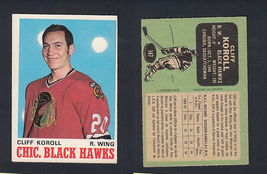 1970-71 O-PEE-CHEE HOCKEY CARD #147 C. KOROLL photo 1970-71 O-PEE-CHEE HOCKEY CARD #147 C. KOROLL photo