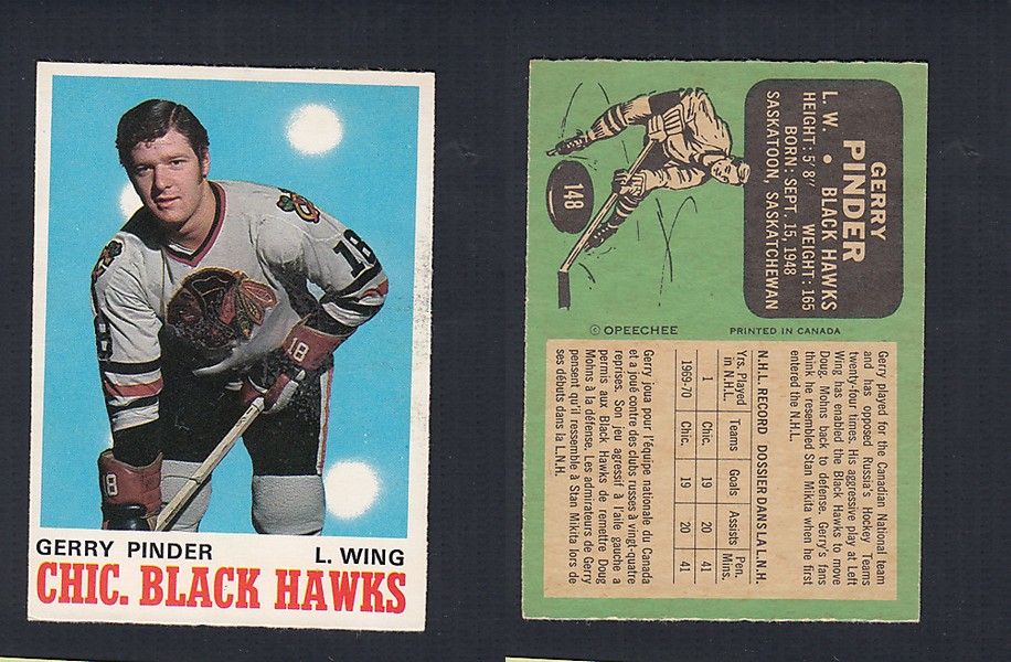 1970-71 O-PEE-CHEE HOCKEY CARD #148 G. PINDER photo 1970-71 O-PEE-CHEE HOCKEY CARD #148 G. PINDER photo