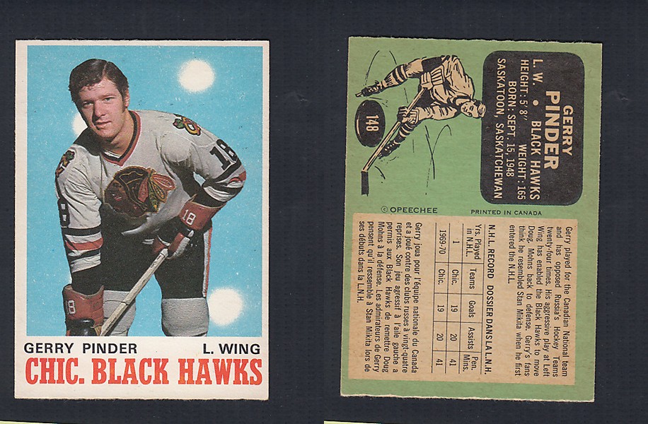 1970-71 O-PEE-CHEE HOCKEY CARD #148 G. PINDER photo 1970-71 O-PEE-CHEE HOCKEY CARD #148 G. PINDER photo