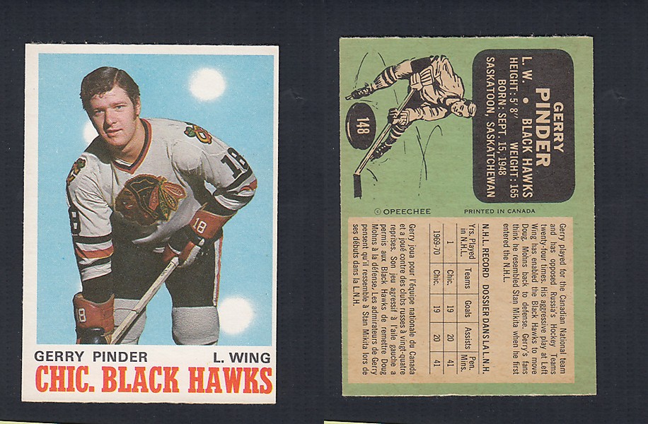 1970-71 O-PEE-CHEE HOCKEY CARD #148 G. PINDER photo 1970-71 O-PEE-CHEE HOCKEY CARD #148 G. PINDER photo