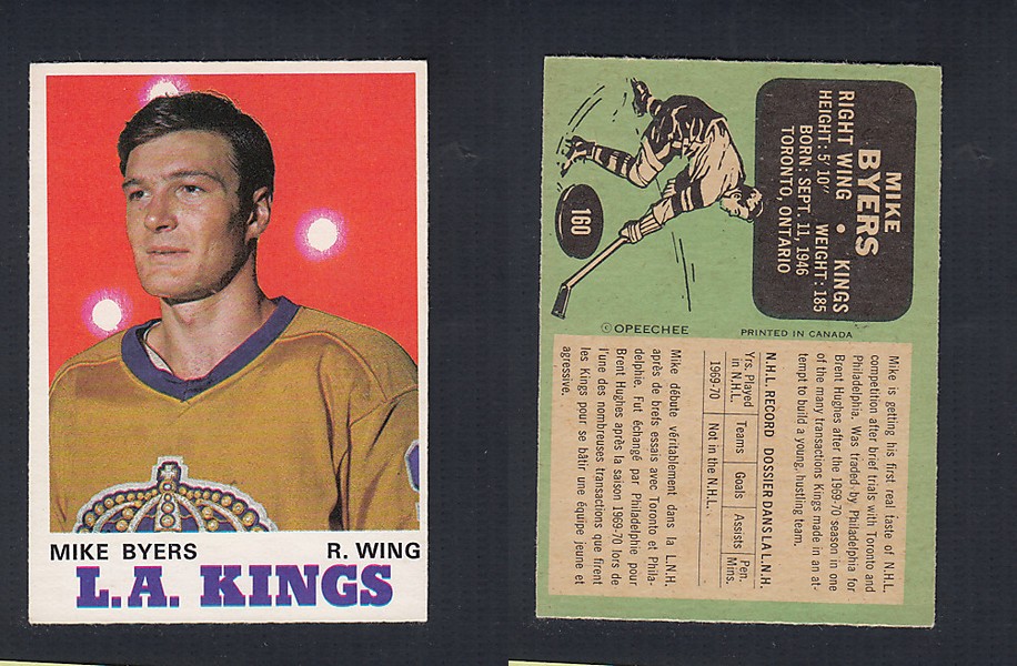 1970-71 O-PEE-CHEE HOCKEY CARD #160 M. BYERS photo 1970-71 O-PEE-CHEE HOCKEY CARD #160 M. BYERS photo