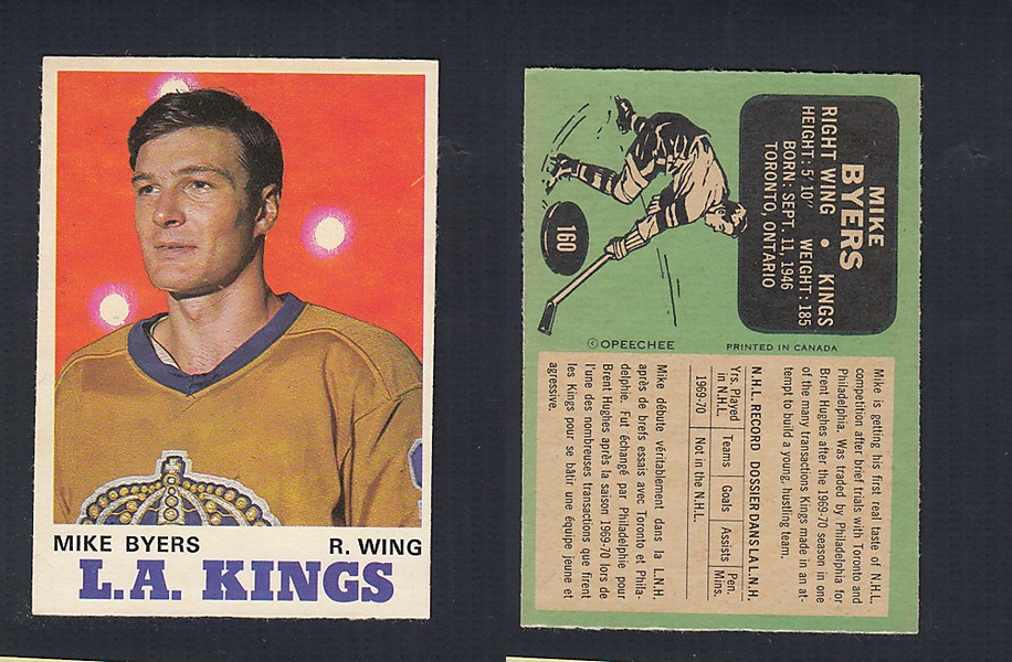 1970-71 O-PEE-CHEE HOCKEY CARD #160 M. BYERS photo 1970-71 O-PEE-CHEE HOCKEY CARD #160 M. BYERS photo