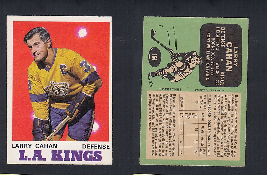 1970-71 O-PEE-CHEE HOCKEY CARD #164 L. CAHAN photo 1970-71 O-PEE-CHEE HOCKEY CARD #164 L. CAHAN photo