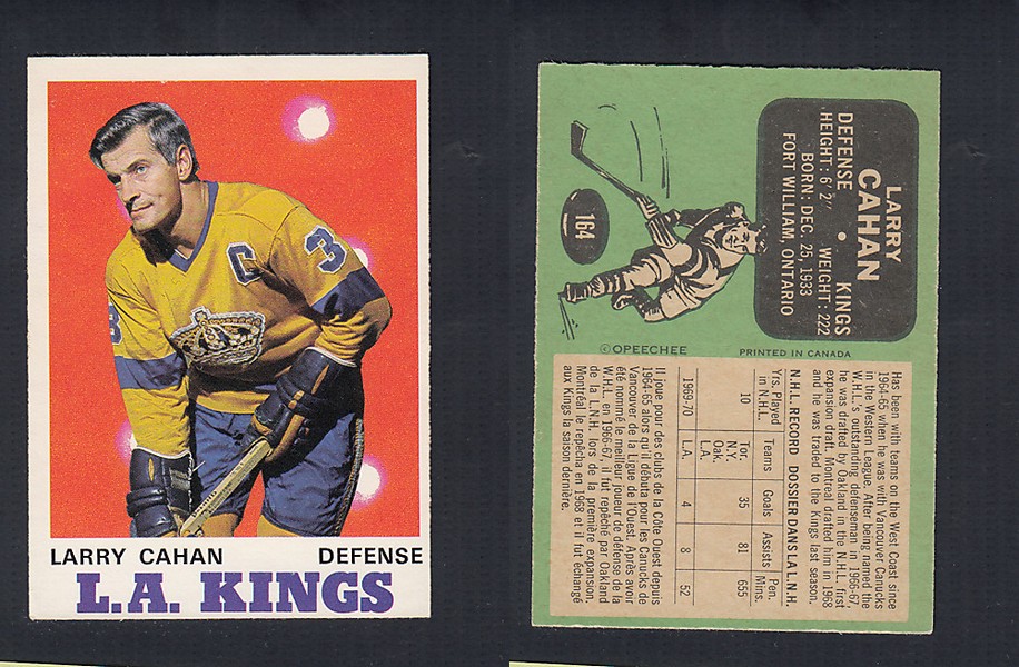 1970-71 O-PEE-CHEE HOCKEY CARD #164 L. CAHAN photo 1970-71 O-PEE-CHEE HOCKEY CARD #164 L. CAHAN photo