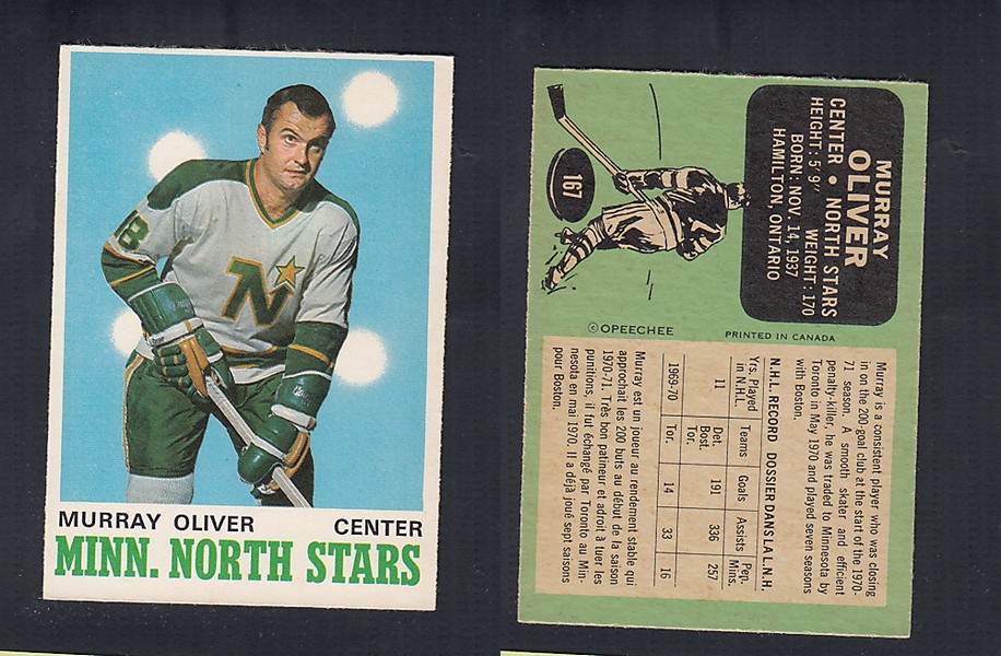1970-71 O-PEE-CHEE HOCKEY CARD #167 M. OLIVER photo 1970-71 O-PEE-CHEE HOCKEY CARD #167 M. OLIVER photo