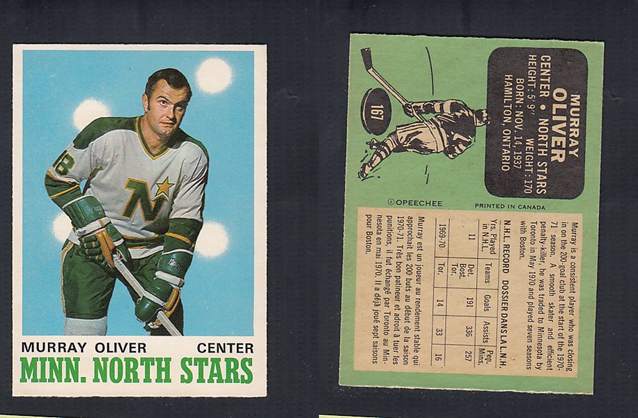 1970-71 O-PEE-CHEE HOCKEY CARD #167 M. OLIVER photo 1970-71 O-PEE-CHEE HOCKEY CARD #167 M. OLIVER photo