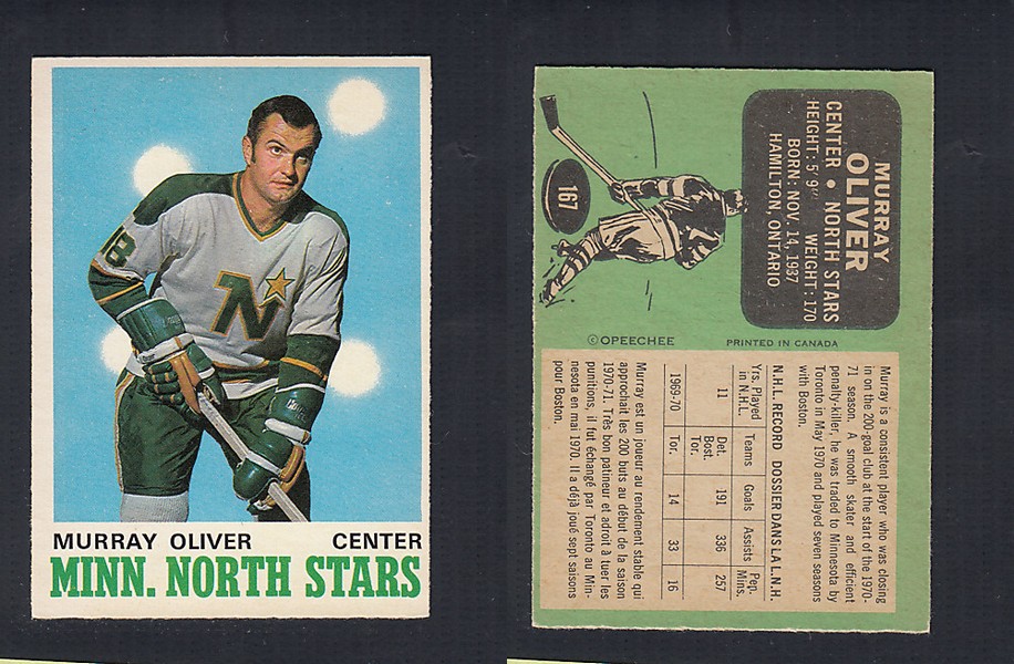 1970-71 O-PEE-CHEE HOCKEY CARD #167 M. OLIVER photo 1970-71 O-PEE-CHEE HOCKEY CARD #167 M. OLIVER photo