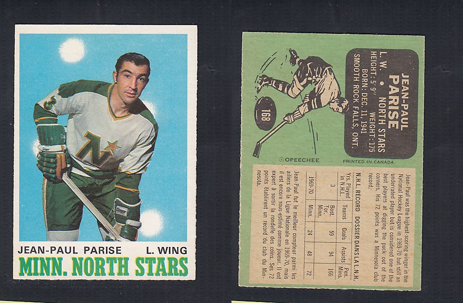 1970-71 O-PEE-CHEE HOCKEY CARD #168 J.P. PARISE photo 1970-71 O-PEE-CHEE HOCKEY CARD #168 J.P. PARISE photo