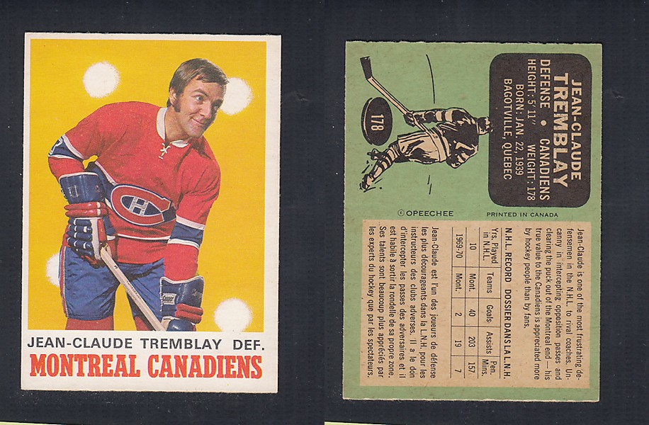 1970-71 O-PEE-CHEE HOCKEY CARD #178 J.C. TREMBLAY photo 1970-71 O-PEE-CHEE HOCKEY CARD #178 J.C. TREMBLAY photo