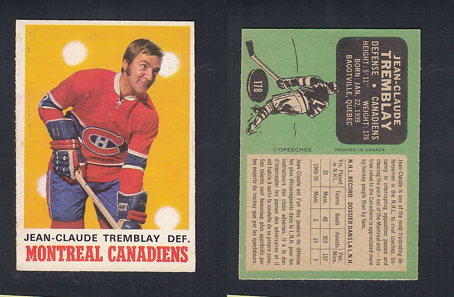 1970-71 O-PEE-CHEE HOCKEY CARD #178 J.C. TREMBLAY photo 1970-71 O-PEE-CHEE HOCKEY CARD #178 J.C. TREMBLAY photo