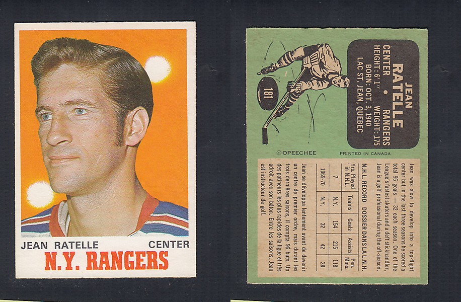 1970-71 O-PEE-CHEE HOCKEY CARD #181 J. RATELLE photo 1970-71 O-PEE-CHEE HOCKEY CARD #181 J. RATELLE photo