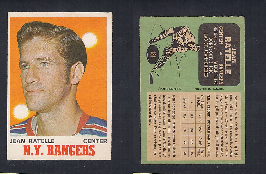1970-71 O-PEE-CHEE HOCKEY CARD #181 J. RATELLE photo 1970-71 O-PEE-CHEE HOCKEY CARD #181 J. RATELLE photo