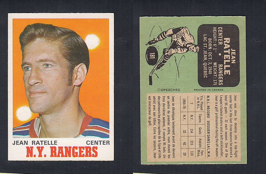 1970-71 O-PEE-CHEE HOCKEY CARD #181 J. RATELLE photo 1970-71 O-PEE-CHEE HOCKEY CARD #181 J. RATELLE photo
