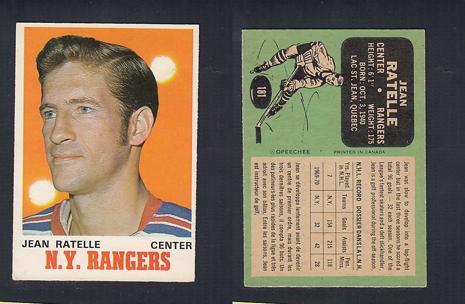 1970-71 O-PEE-CHEE HOCKEY CARD #181 J. RATELLE photo 1970-71 O-PEE-CHEE HOCKEY CARD #181 J. RATELLE photo