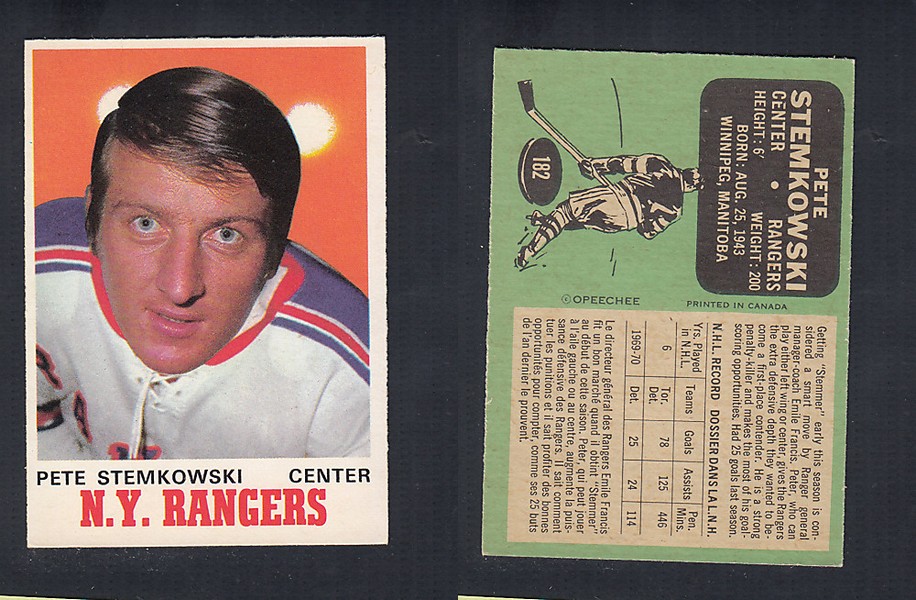 1970-71 O-PEE-CHEE HOCKEY CARD #182 P. STEMKOWSKI photo 1970-71 O-PEE-CHEE HOCKEY CARD #182 P. STEMKOWSKI photo