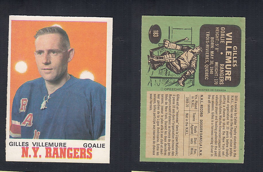 1970-71 O-PEE-CHEE HOCKEY CARD #183 G. VILLEMURE photo 1970-71 O-PEE-CHEE HOCKEY CARD #183 G. VILLEMURE photo