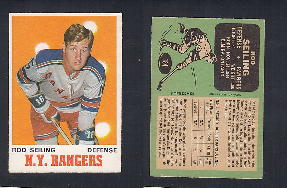 1970-71 O-PEE-CHEE HOCKEY CARD #184 R. SEILING photo 1970-71 O-PEE-CHEE HOCKEY CARD #184 R. SEILING photo