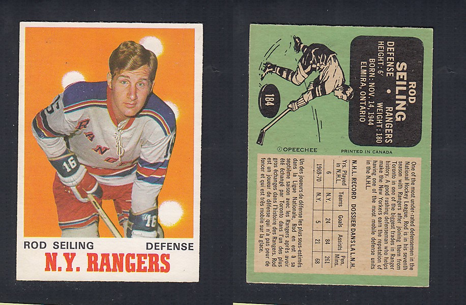 1970-71 O-PEE-CHEE HOCKEY CARD #184 R. SEILING photo 1970-71 O-PEE-CHEE HOCKEY CARD #184 R. SEILING photo