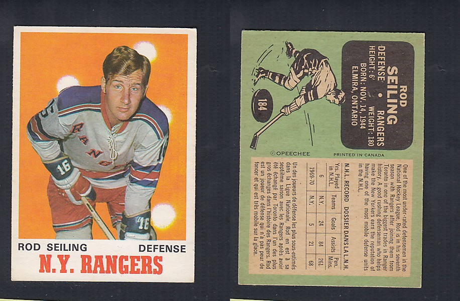 1970-71 O-PEE-CHEE HOCKEY CARD #184 R. SEILING photo 1970-71 O-PEE-CHEE HOCKEY CARD #184 R. SEILING photo