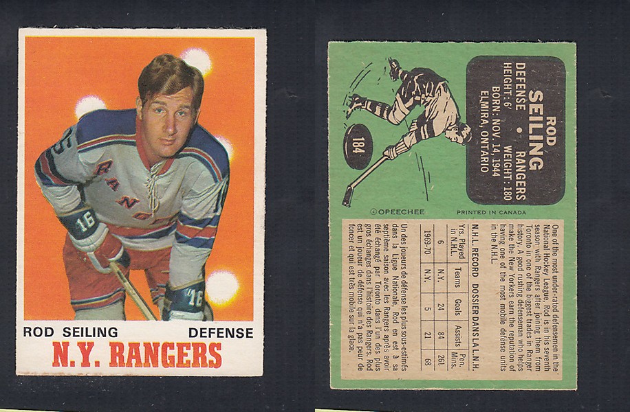1970-71 O-PEE-CHEE HOCKEY CARD #184 R. SEILING photo 1970-71 O-PEE-CHEE HOCKEY CARD #184 R. SEILING photo