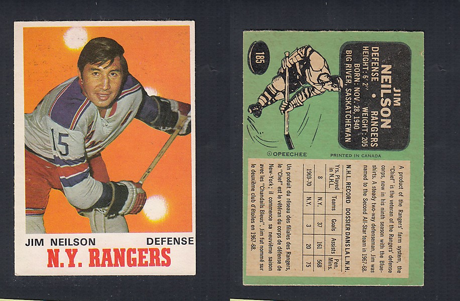 1970-71 O-PEE-CHEE HOCKEY CARD #185 J. NEILSON photo 1970-71 O-PEE-CHEE HOCKEY CARD #185 J. NEILSON photo