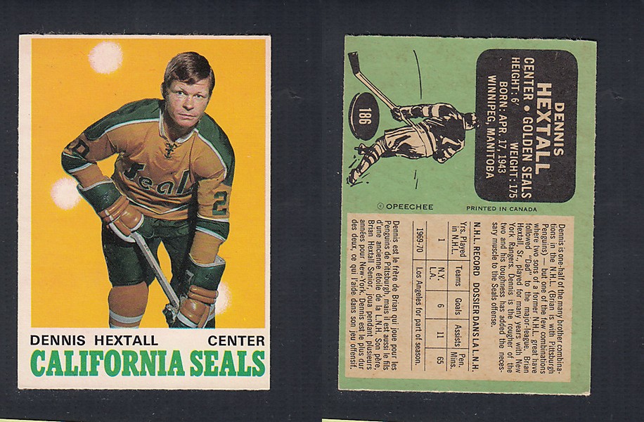1970-71 O-PEE-CHEE HOCKEY CARD #186 D. HEXTALL photo 1970-71 O-PEE-CHEE HOCKEY CARD #186 D. HEXTALL photo