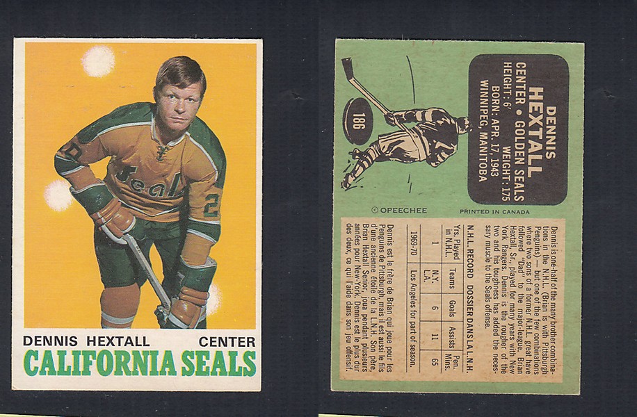 1970-71 O-PEE-CHEE HOCKEY CARD #186 D. HEXTALL photo 1970-71 O-PEE-CHEE HOCKEY CARD #186 D. HEXTALL photo