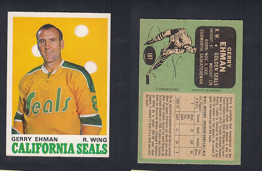 1970-71 O-PEE-CHEE HOCKEY CARD #187 G. EHMAN photo 1970-71 O-PEE-CHEE HOCKEY CARD #187 G. EHMAN photo
