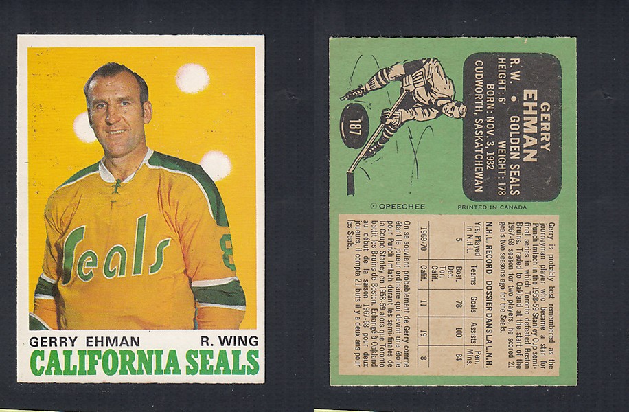 1970-71 O-PEE-CHEE HOCKEY CARD #187 G. EHMAN photo 1970-71 O-PEE-CHEE HOCKEY CARD #187 G. EHMAN photo