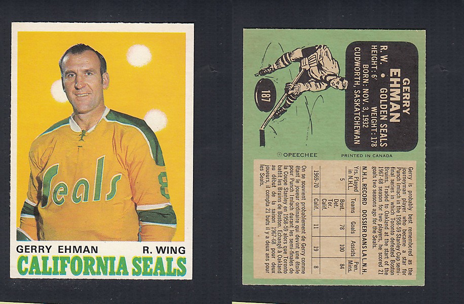 1970-71 O-PEE-CHEE HOCKEY CARD #187 G. EHMAN photo 1970-71 O-PEE-CHEE HOCKEY CARD #187 G. EHMAN photo