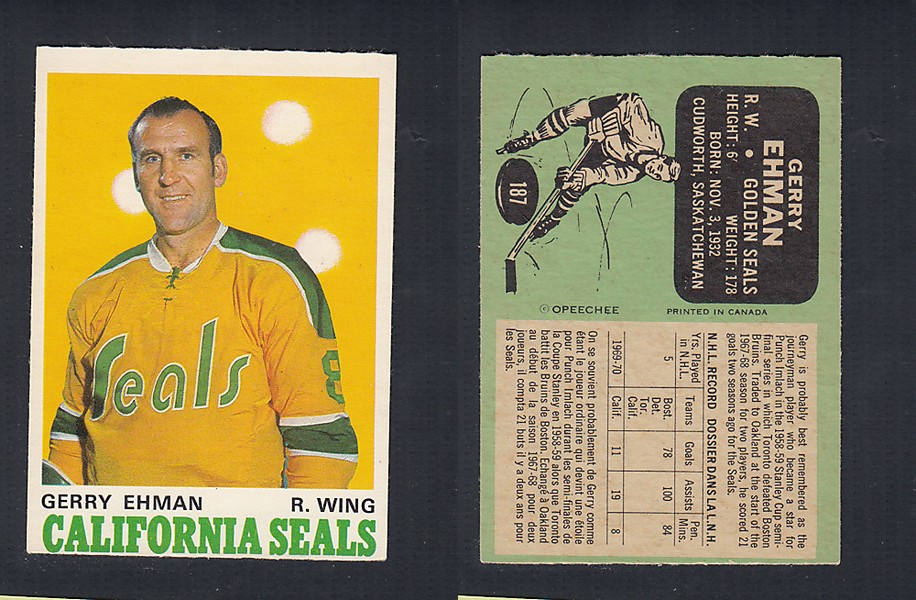 1970-71 O-PEE-CHEE HOCKEY CARD #187 G. EHMAN photo 1970-71 O-PEE-CHEE HOCKEY CARD #187 G. EHMAN photo