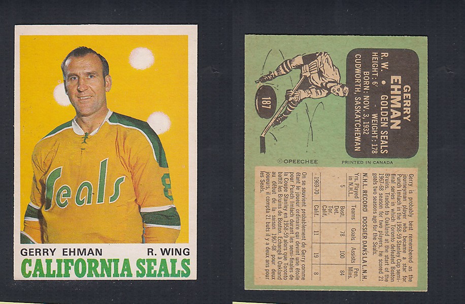 1970-71 O-PEE-CHEE HOCKEY CARD #187 G. EHMAN photo 1970-71 O-PEE-CHEE HOCKEY CARD #187 G. EHMAN photo