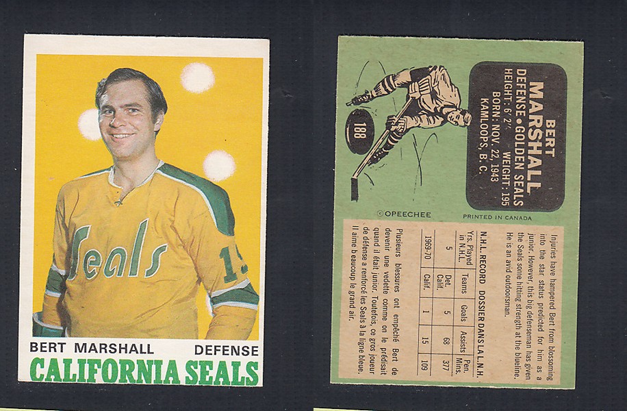 1970-71 O-PEE-CHEE HOCKEY CARD #188 B. MARSHALL photo 1970-71 O-PEE-CHEE HOCKEY CARD #188 B. MARSHALL photo