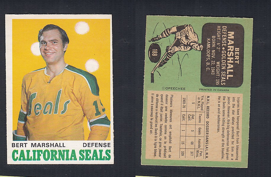 1970-71 O-PEE-CHEE HOCKEY CARD #188 B. MARSHALL photo 1970-71 O-PEE-CHEE HOCKEY CARD #188 B. MARSHALL photo