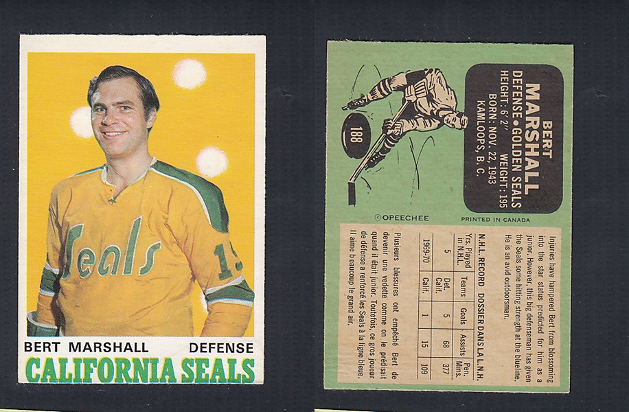 1970-71 O-PEE-CHEE HOCKEY CARD #188 B. MARSHALL photo 1970-71 O-PEE-CHEE HOCKEY CARD #188 B. MARSHALL photo
