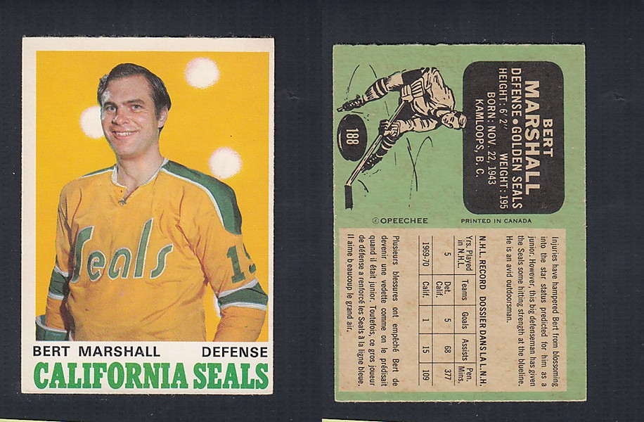 1970-71 O-PEE-CHEE HOCKEY CARD #188 B. MARSHALL photo 1970-71 O-PEE-CHEE HOCKEY CARD #188 B. MARSHALL photo