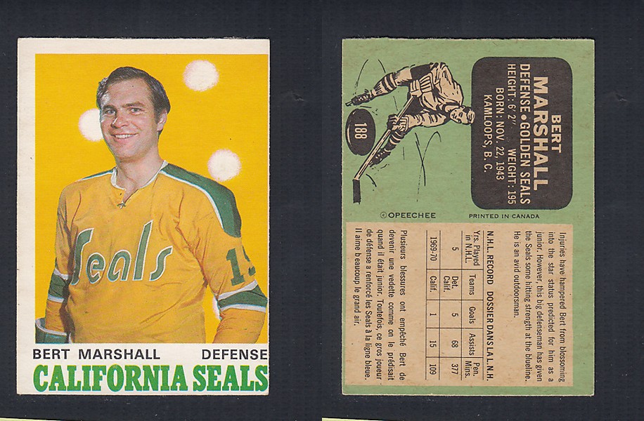 1970-71 O-PEE-CHEE HOCKEY CARD #188 B. MARSHALL photo 1970-71 O-PEE-CHEE HOCKEY CARD #188 B. MARSHALL photo