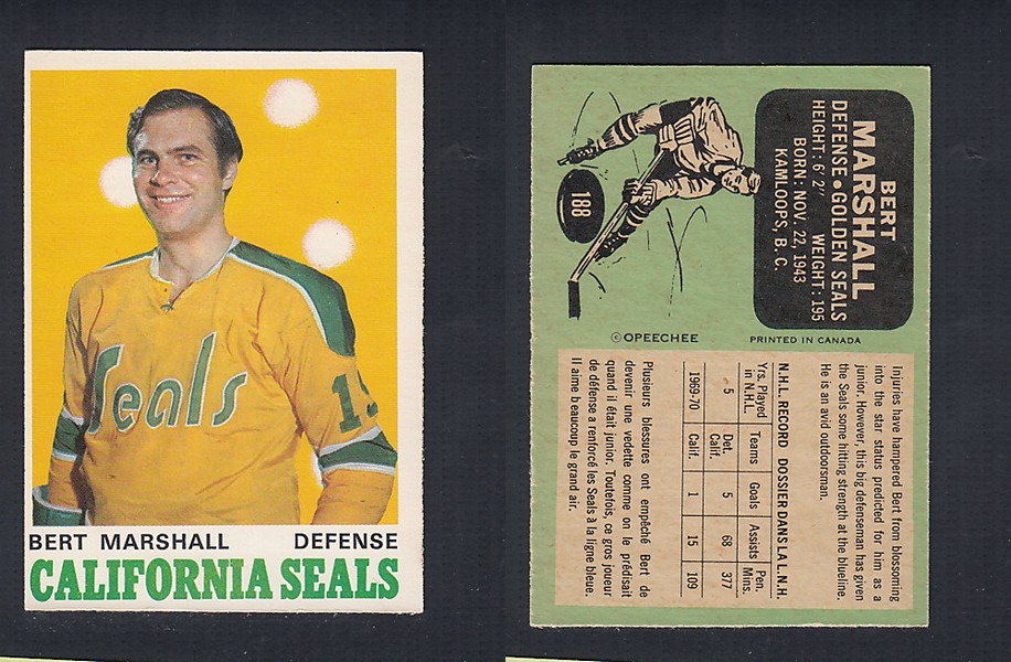 1970-71 O-PEE-CHEE HOCKEY CARD #188 B. MARSHALL photo 1970-71 O-PEE-CHEE HOCKEY CARD #188 B. MARSHALL photo