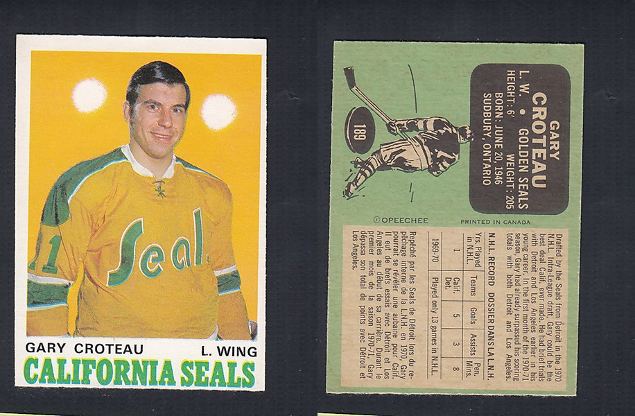1970-71 O-PEE-CHEE HOCKEY CARD #189 G. CROTEAU photo 1970-71 O-PEE-CHEE HOCKEY CARD #189 G. CROTEAU photo
