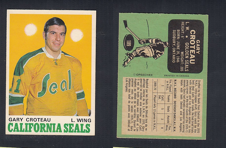 1970-71 O-PEE-CHEE HOCKEY CARD #189 G. CROTEAU photo 1970-71 O-PEE-CHEE HOCKEY CARD #189 G. CROTEAU photo